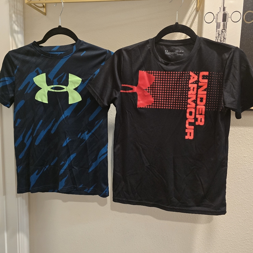 Under Armour Boys Black and Blue Tees with Red and Green Accents